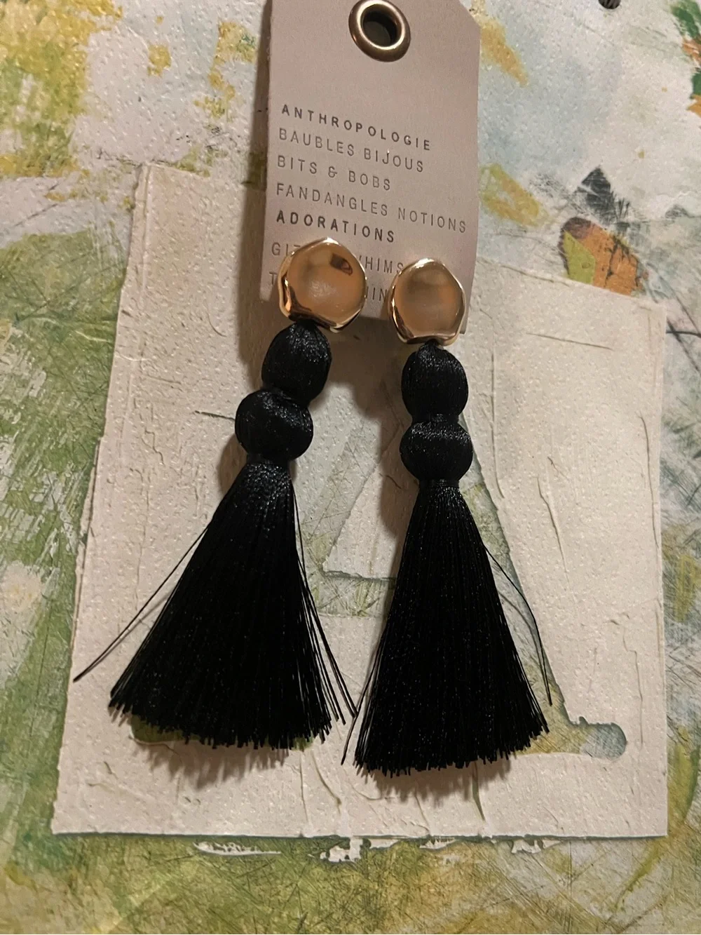 Anthropologie Tassel Drop Earrings - NWT - Black